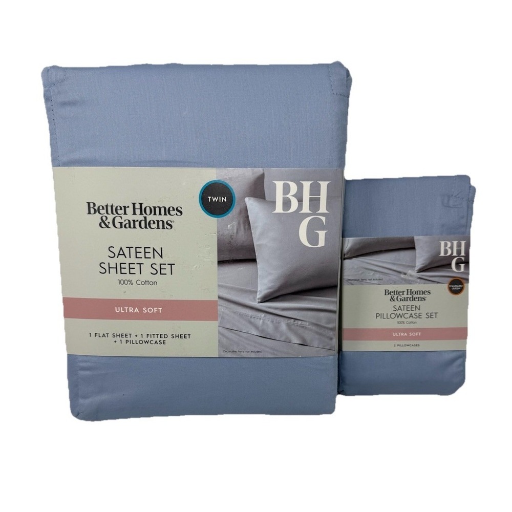 Better Homes And Gardens Sateen Ultra Soft 100% Cotton Sheet Set Twin Blue New